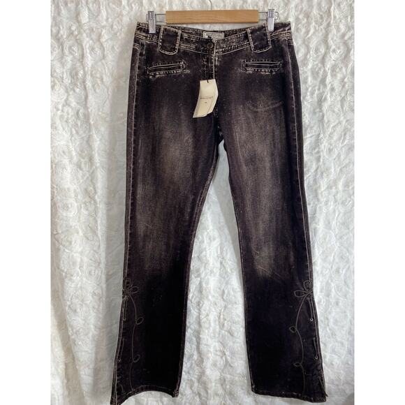 NWT BISCOTE Paris Brown Flock jeans embellished with cording size EU42/US 10 - Picture 1 of 10